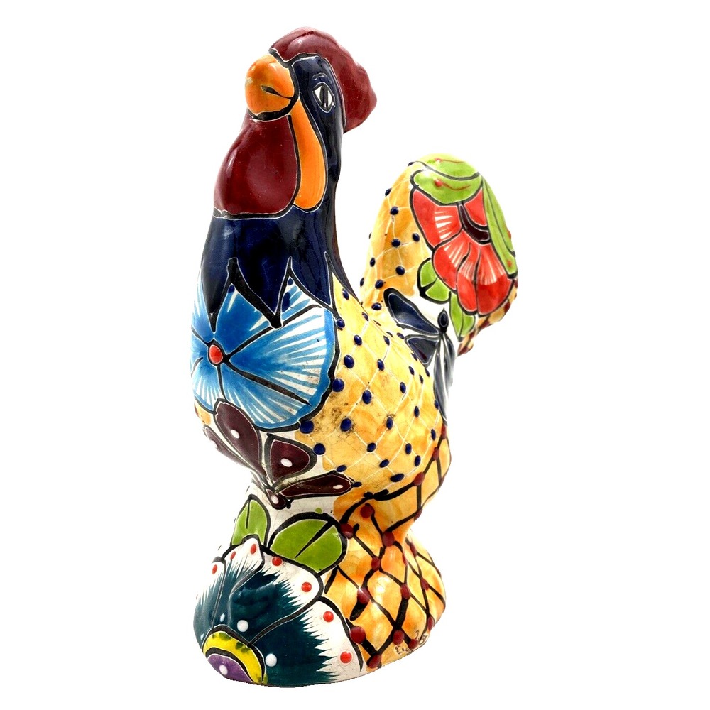 Talavera Rooster Multicolor Mexican Terra Cotta Pottery  9" Tall - Picture 2 of 16